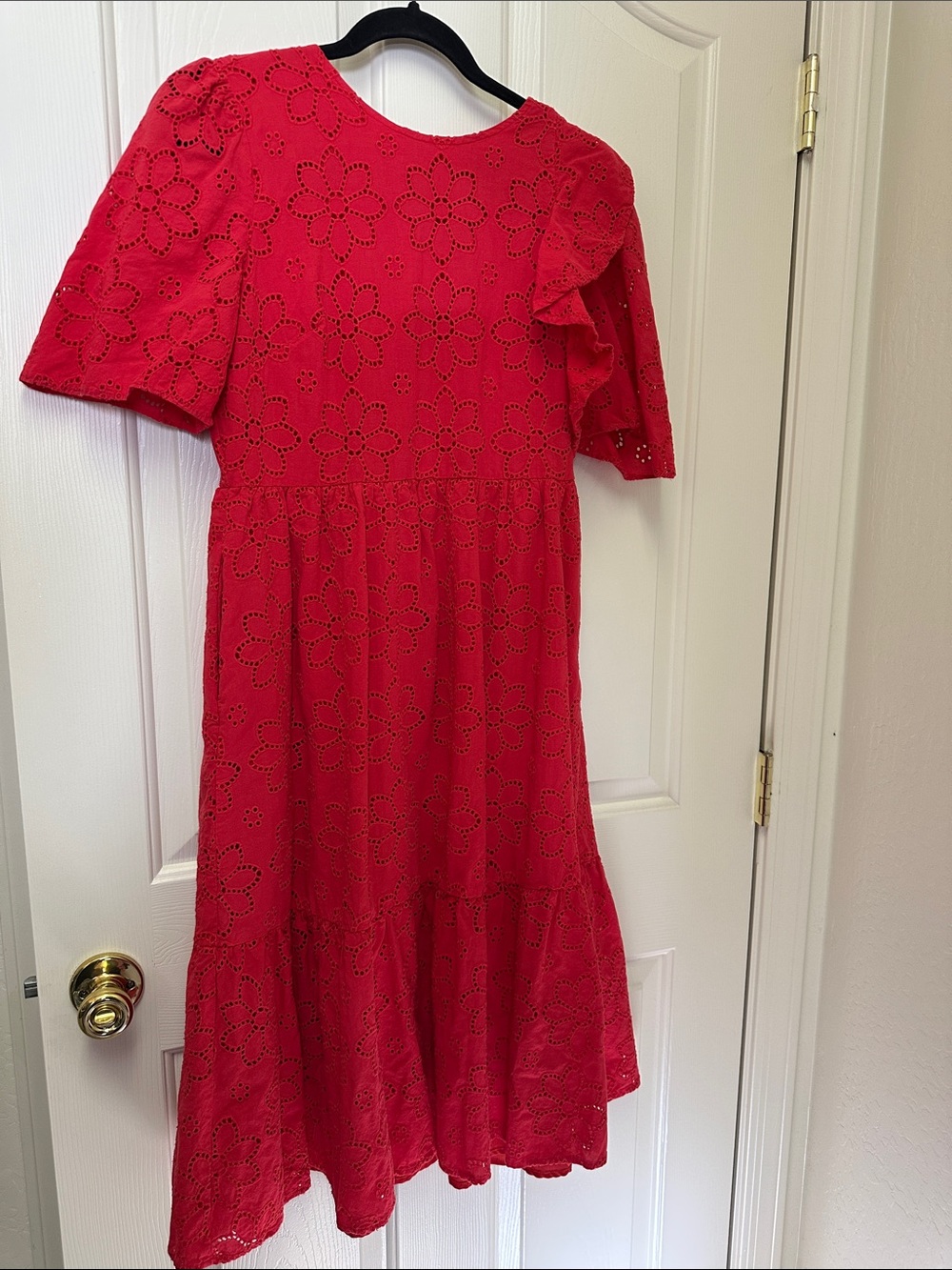 Red Eyelet Floral Midi Dress Halogen